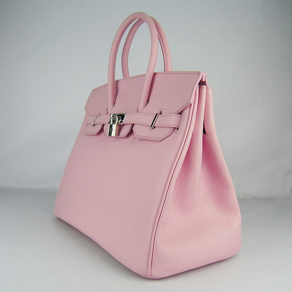 High Quality Fake Hermes 35CM Embossed Veins Leather Bag Pink 6089 - Click Image to Close